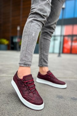 CH040 C-Rey Erkek Günlük Bağcıklı Cilt Spor Sneaker Ayakkabı CBT - Bordo