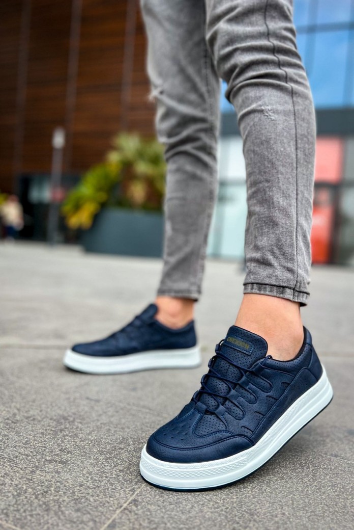CH040 C-Rey Erkek Günlük Bağcıklı Cilt Spor Sneaker Ayakkabı CBT - Lacivert