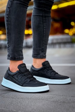 CH040 C-Rey Erkek Günlük Bağcıklı Cilt Spor Sneaker Ayakkabı CBT - Siyah