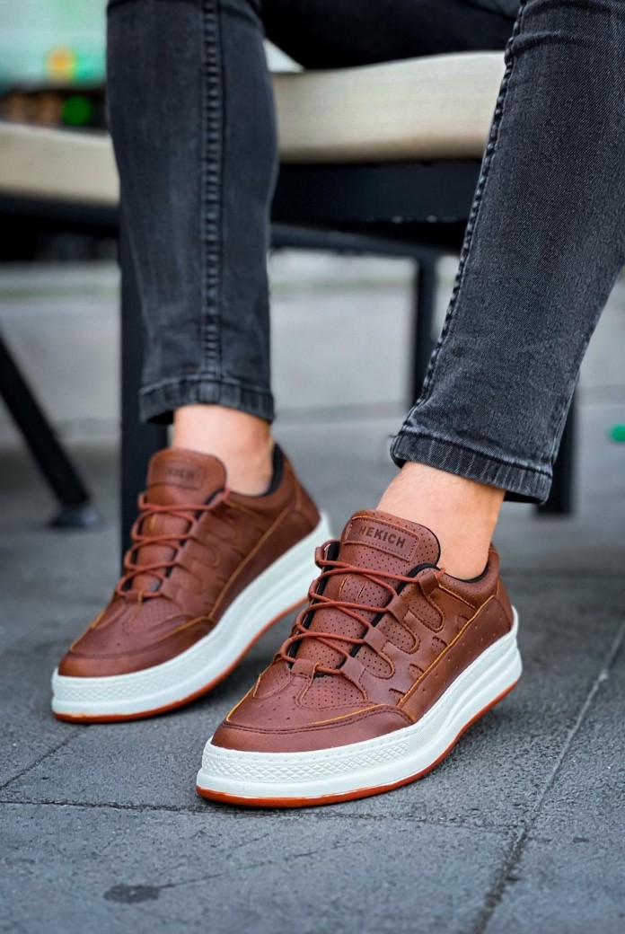 CH040 C-Rey Erkek Günlük Bağcıklı Cilt Spor Sneaker Ayakkabı CBT - Taba