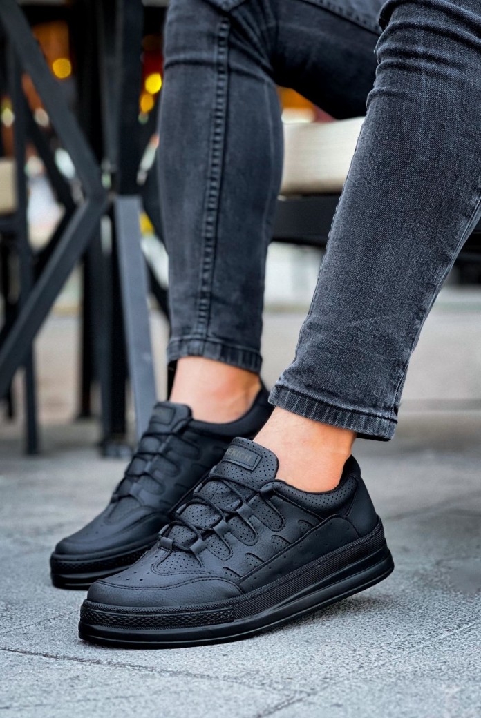 CH040 C-Rey Erkek Günlük Bağcıklı Cilt Spor Sneaker Ayakkabı CST - Siyah