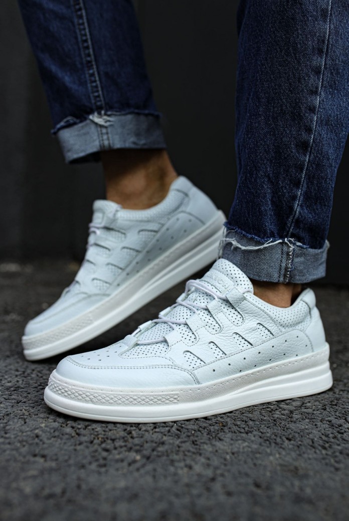 CH040 C-Rey Erkek Günlük Bağcıklı Hakiki Deri Spor Sneaker Ayakkabı DBT - Beyaz