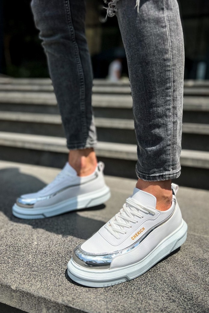 CH041 Renaissance Erkek Günlük Bağcıklı Cilt Spor Sneaker Ayakkabı CBT - Beyaz/Silver CH041 Renaissance Erkek Günlük Bağcıklı Cilt Spor Sneaker Ayakkabı CBT - Beyaz/Silver