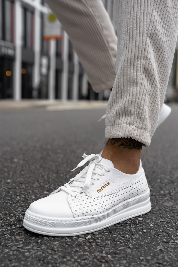 CH043 Cowien Erkek Günlük Bağcıklı Cilt Spor Sneaker Ayakkabı CBT - Beyaz