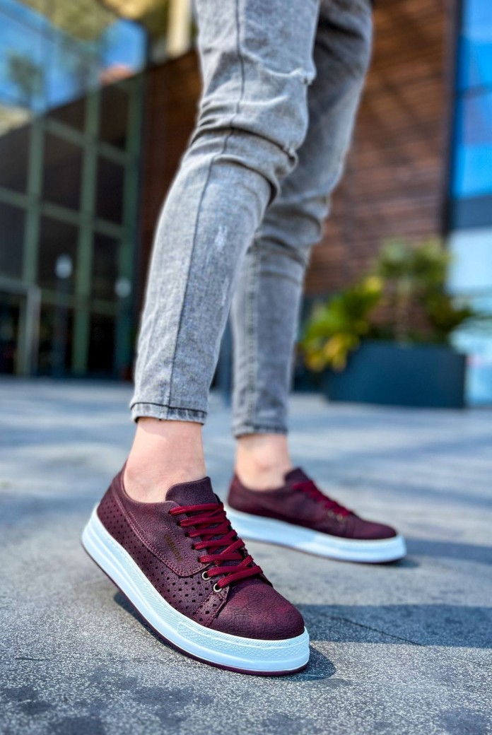 CH043 Cowien Erkek Günlük Bağcıklı Cilt Spor Sneaker Ayakkabı CBT -  Bordo