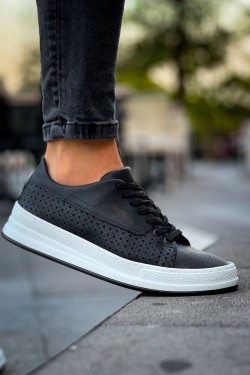 CH043 Cowien Erkek Günlük Bağcıklı Cilt Spor Sneaker Ayakkabı CBT - Siyah