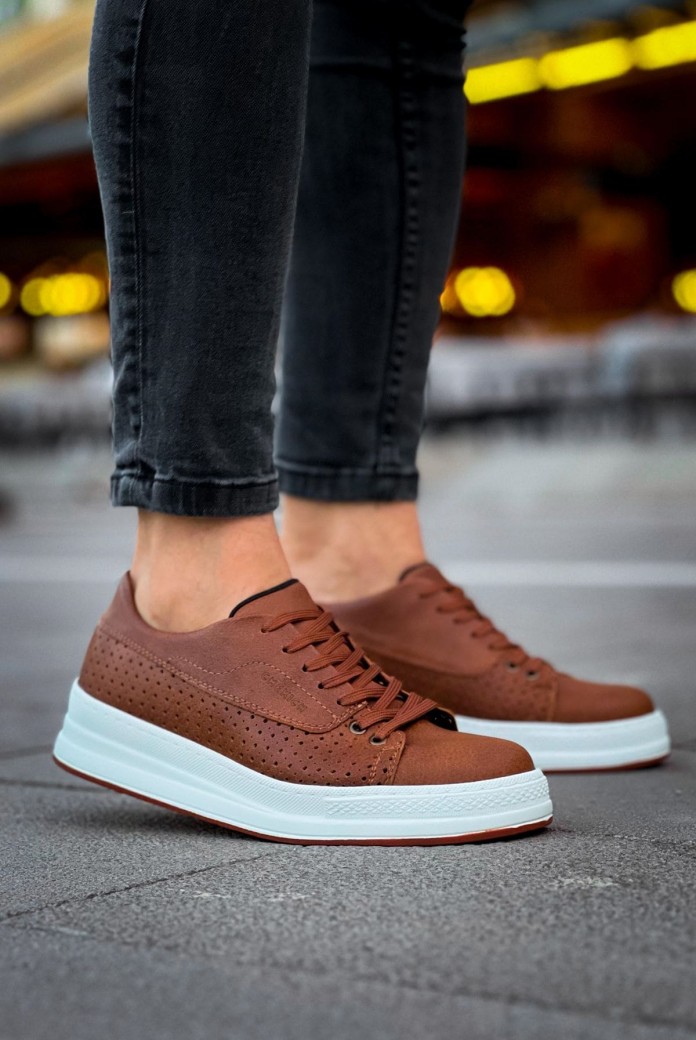 CH043 Cowien Erkek Günlük Bağcıklı Cilt Spor Sneaker Ayakkabı CBT - Taba