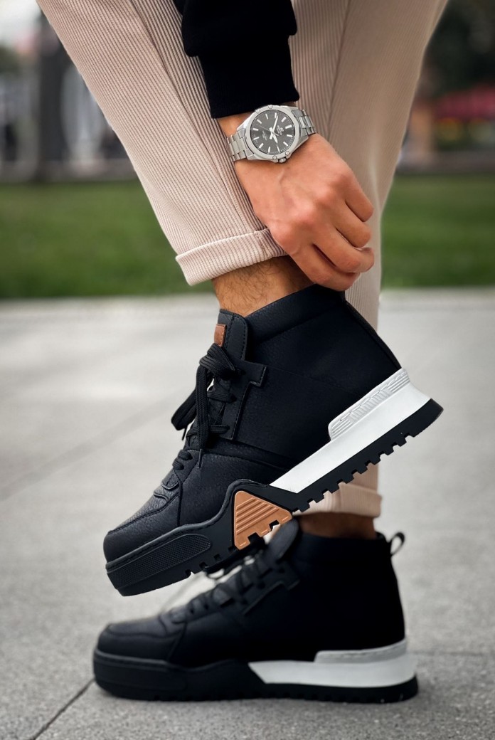 CH057 Ghost Line Erkek Spor Günlük Bağcıklı Cilt Bot CSBT - Siyah