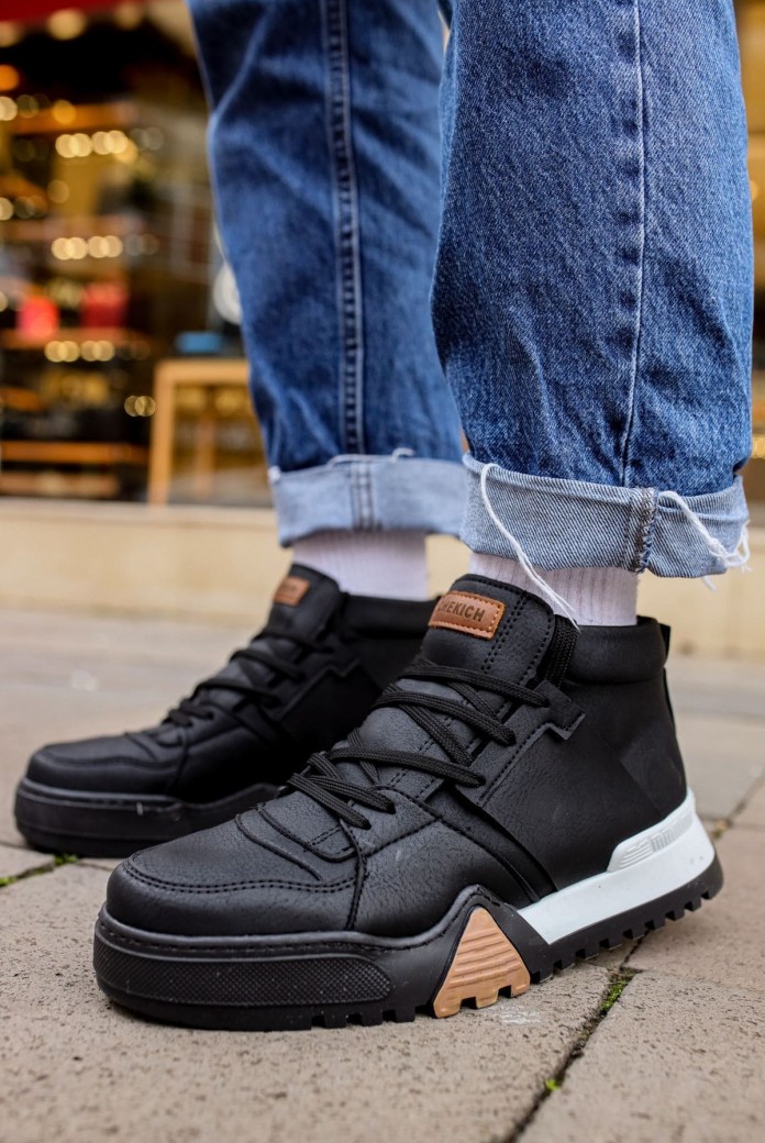 CH057 Ghost Line Erkek Spor Günlük Bağcıklı Cilt Bot CSBT - Siyah