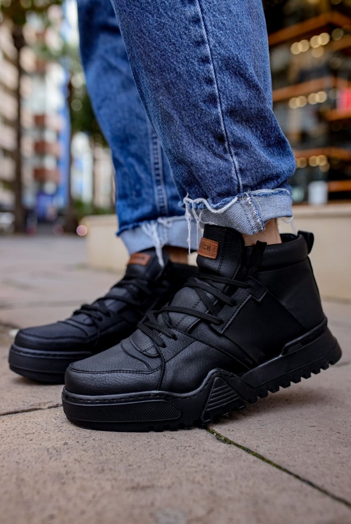 CH057 Ghost Line Erkek Spor Günlük Bağcıklı Cilt Bot CSST - Siyah