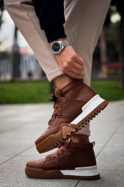 CH057 Ghost Line Erkek Spor Günlük Bağcıklı Cilt Bot CTBT - Taba