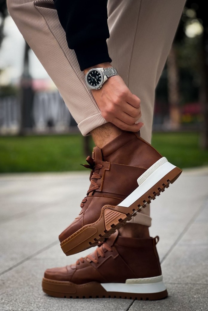 CH057 Ghost Line Erkek Spor Günlük Bağcıklı Cilt Bot CTBT - Taba