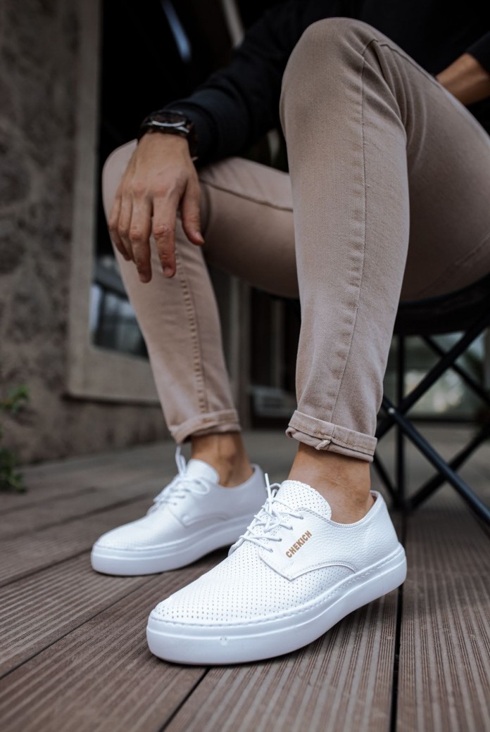 CH061 Rex Erkek Günlük Bağcıklı Cilt Klasik Ayakkabı CBT - Beyaz