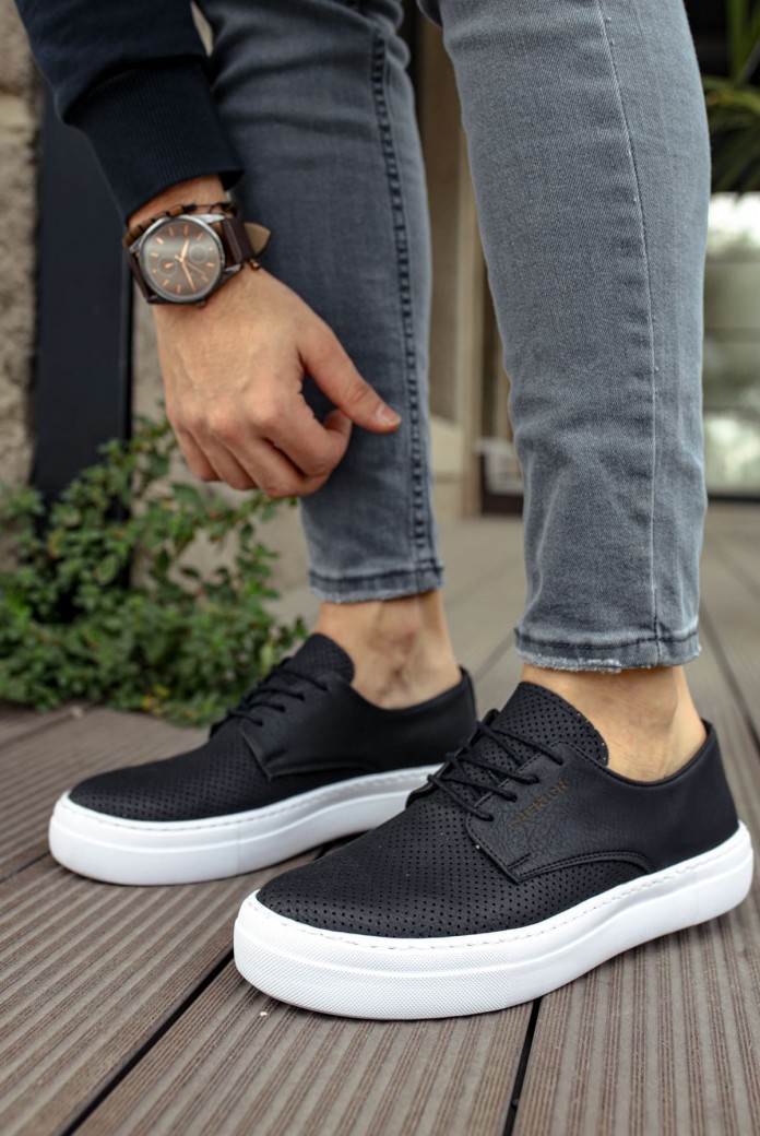 CH061 Rex Erkek Günlük Bağcıklı Cilt Klasik Ayakkabı CBT - Siyah