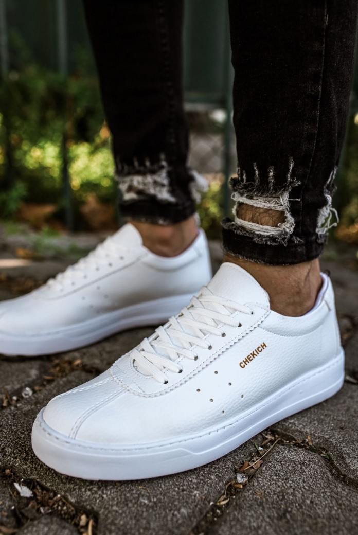 CH063 Star-X Erkek Günlük Bağcıklı Cilt Spor Sneaker Ayakkabı CBT - Beyaz