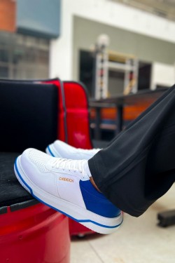 CH075 Signature Erkek Günlük Bağcıklı Cilt Spor Sneaker Ayakkabı CBMT - Beyaz/Mavi