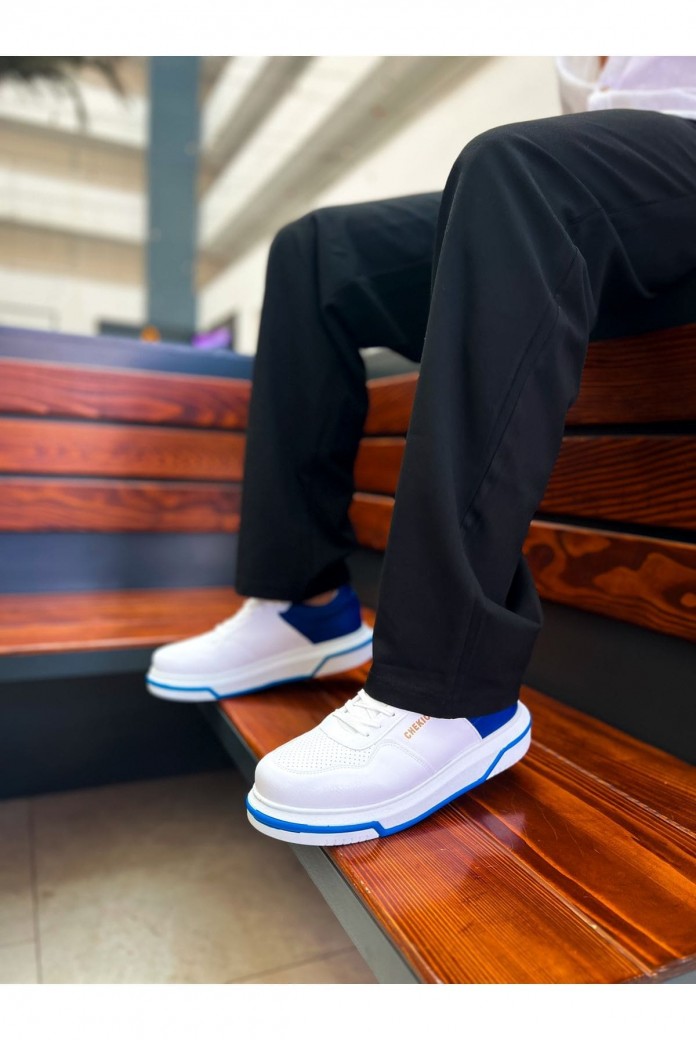 CH075 Signature Erkek Günlük Bağcıklı Cilt Spor Sneaker Ayakkabı CBMT - Beyaz/Mavi