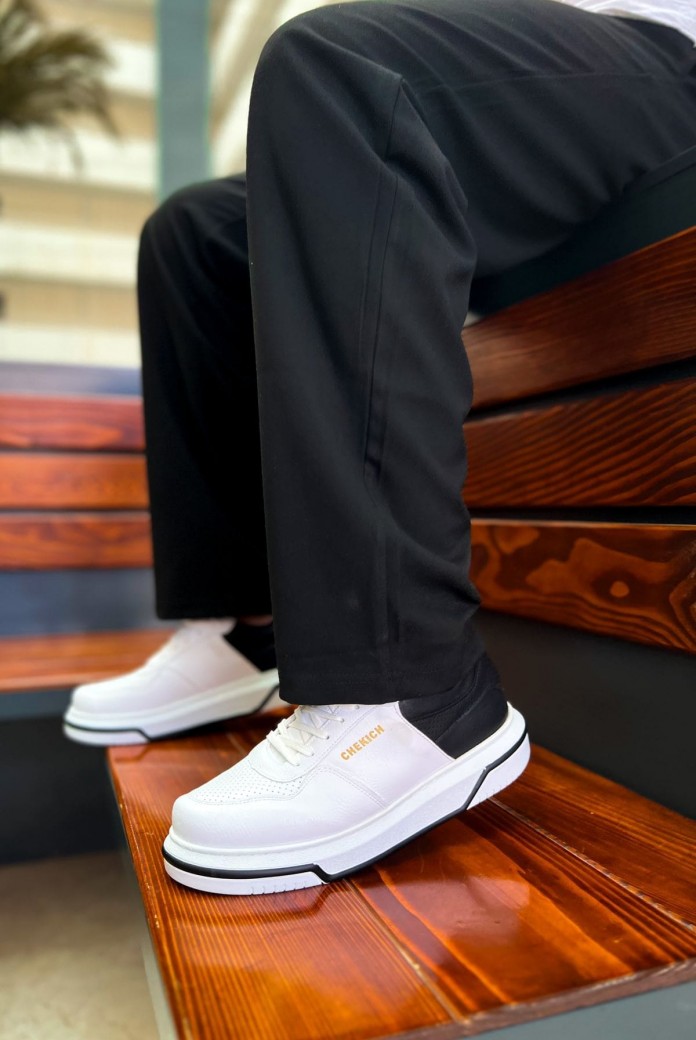 CH075 Signature Erkek Günlük Bağcıklı Cilt Spor Sneaker Ayakkabı CBST - Beyaz/Siyah