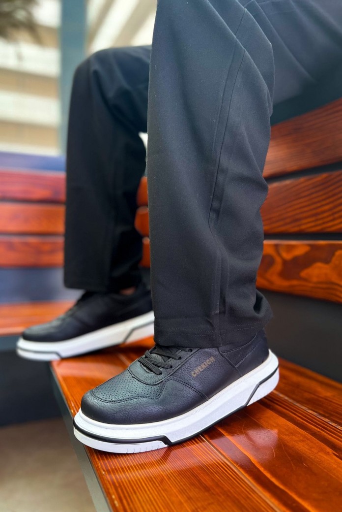 CH075 Signature Erkek Günlük Bağcıklı Cilt Spor Sneaker Ayakkabı CBST - Siyah