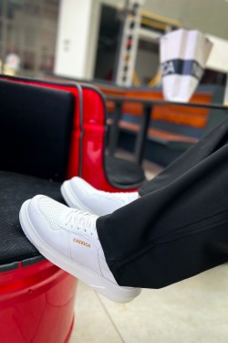 CH075 Signature Erkek Günlük Bağcıklı Cilt Spor Sneaker Ayakkabı CBT - Beyaz