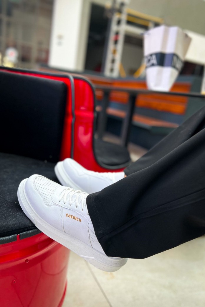 CH075 Signature Erkek Günlük Bağcıklı Cilt Spor Sneaker Ayakkabı CBT - Beyaz