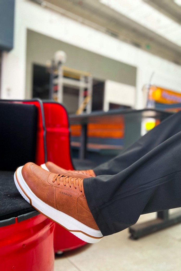 CH075 Signature Erkek Günlük Bağcıklı Cilt Spor Sneaker Ayakkabı CBTT - Taba