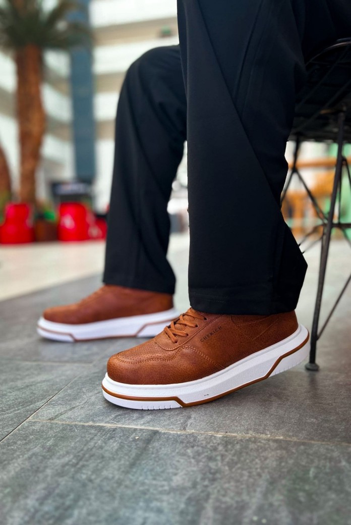 CH075 Signature Erkek Günlük Bağcıklı Cilt Spor Sneaker Ayakkabı CBTT - Taba