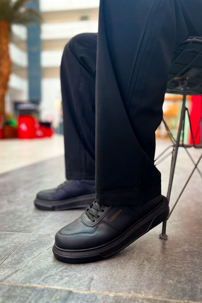 CH075 Signature Erkek Günlük Bağcıklı Cilt Spor Sneaker Ayakkabı CST - Siyah