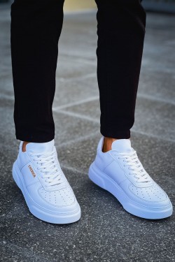 CH087 Kenton Erkek Günlük Bağcıklı Cilt Spor Sneaker Ayakkabı CBT - Beyaz