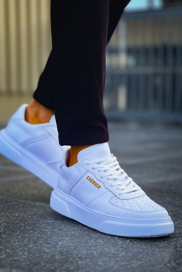 CH087 Kenton Erkek Günlük Bağcıklı Cilt Spor Sneaker Ayakkabı CBT - Beyaz