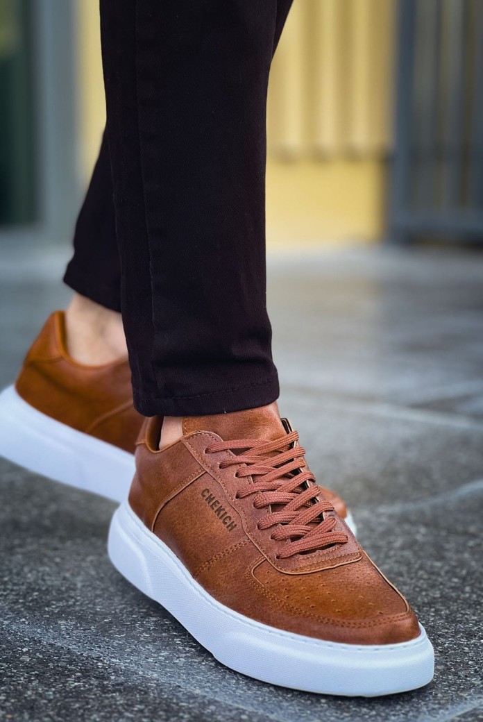 CH087 Kenton Erkek Günlük Bağcıklı Cilt Spor Sneaker Ayakkabı CBT - Taba