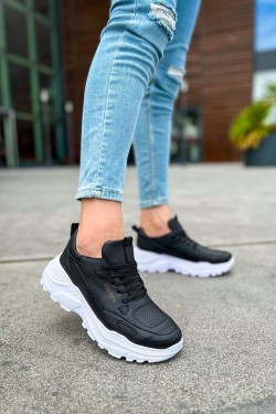 CH089 Low Top Lace Up Erkek Günlük Bağcıklı Cilt Spor Sneaker Ayakkabı CBT - Siyah