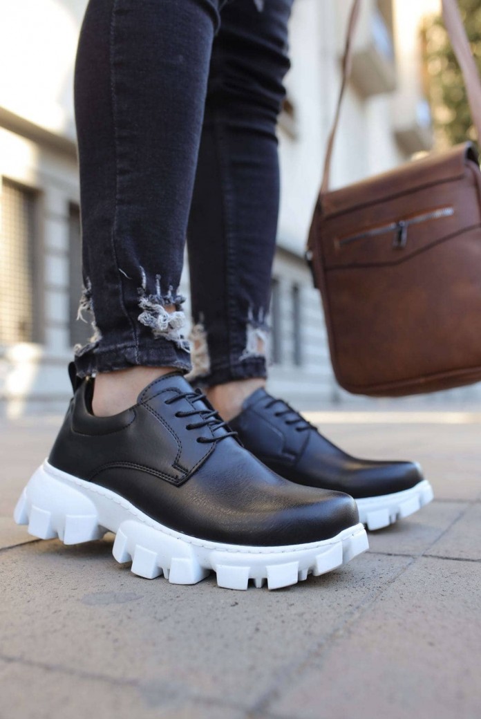 CH093 Castle Erkek Günlük Bağcıklı Cilt Klasik Ayakkabı CBT - Siyah