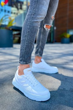 CH105 Cronus Erkek Günlük Bağcıklı Cilt Spor Sneaker Ayakkabı CBT - Beyaz
