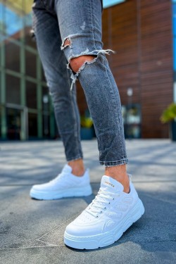 CH105 Cronus Erkek Günlük Bağcıklı Cilt Spor Sneaker Ayakkabı CBT - Beyaz