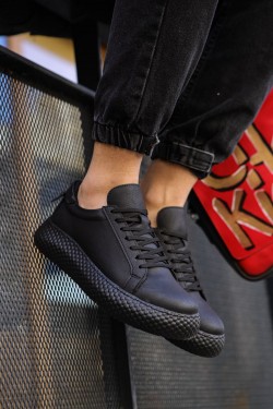 CH107 Felibord Erkek Günlük Bağcıklı Cilt Spor Sneaker Ayakkabı CST - Siyah