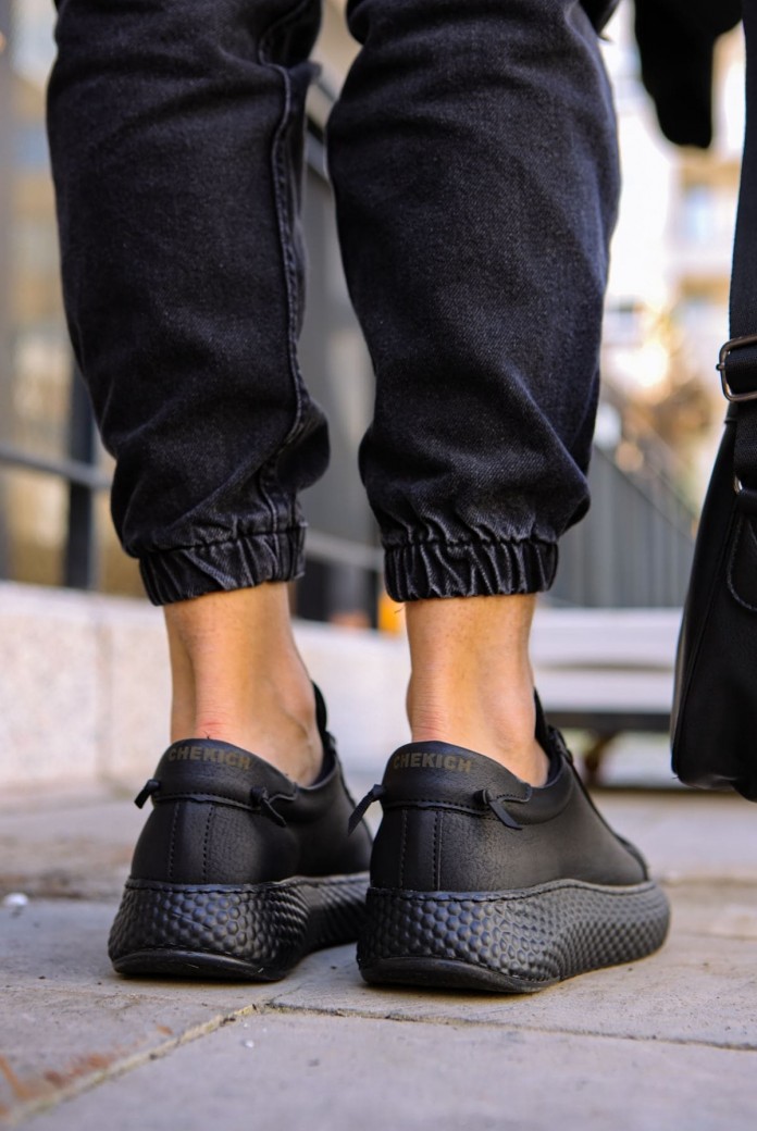 CH107 Felibord Erkek Günlük Bağcıklı Cilt Spor Sneaker Ayakkabı CST - Siyah