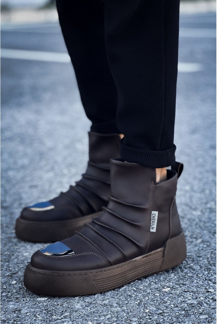 CH113 Swat Erkek Spor Günlük Fermuarlı Cilt Bot CKT - Kahverengi