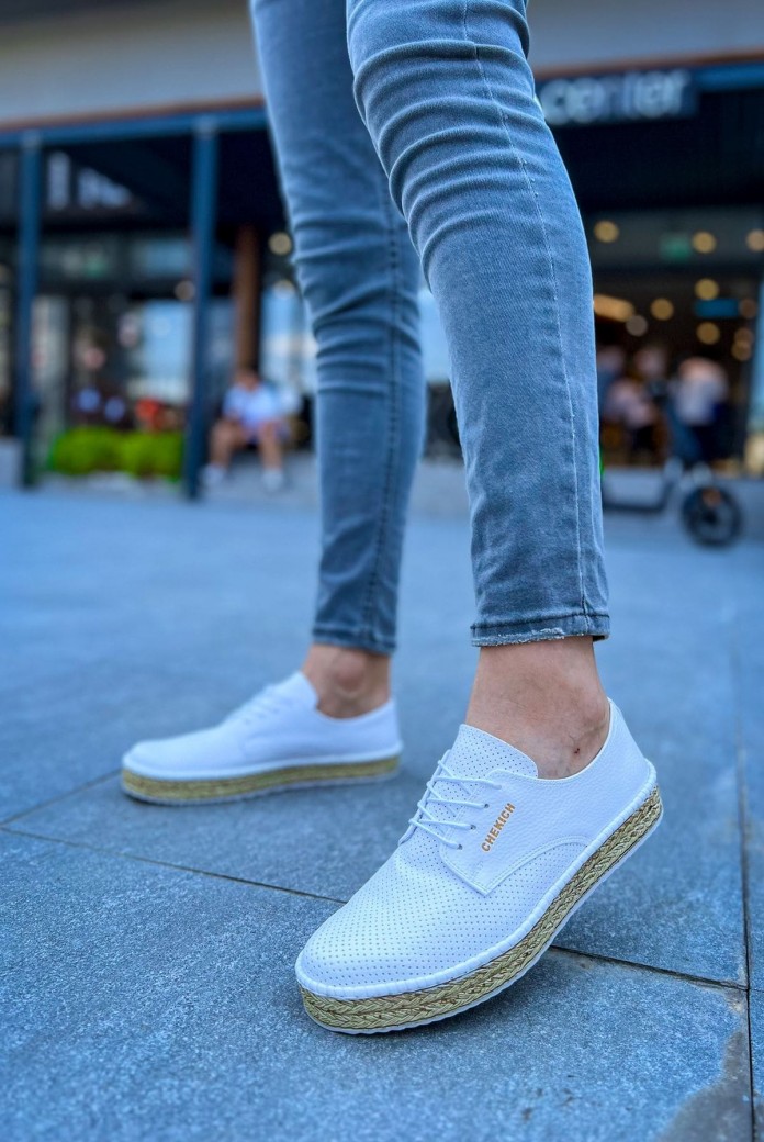 CH117 Stamina Nuova Erkek Günlük Bağcıklı Hasır Taban Cilt Klasik Ayakkabı CHT - Beyaz