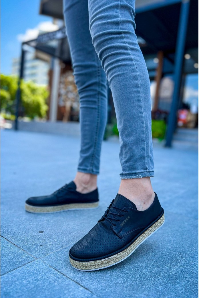 CH117 Stamina Nuova Erkek Günlük Bağcıklı Hasır Taban Cilt Klasik Ayakkabı CHT - Siyah