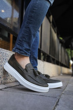 CH127 Loafer-X Erkek Günlük Bağcıksız Corcik Cilt Klasik Ayakkabı CBT - Haki
