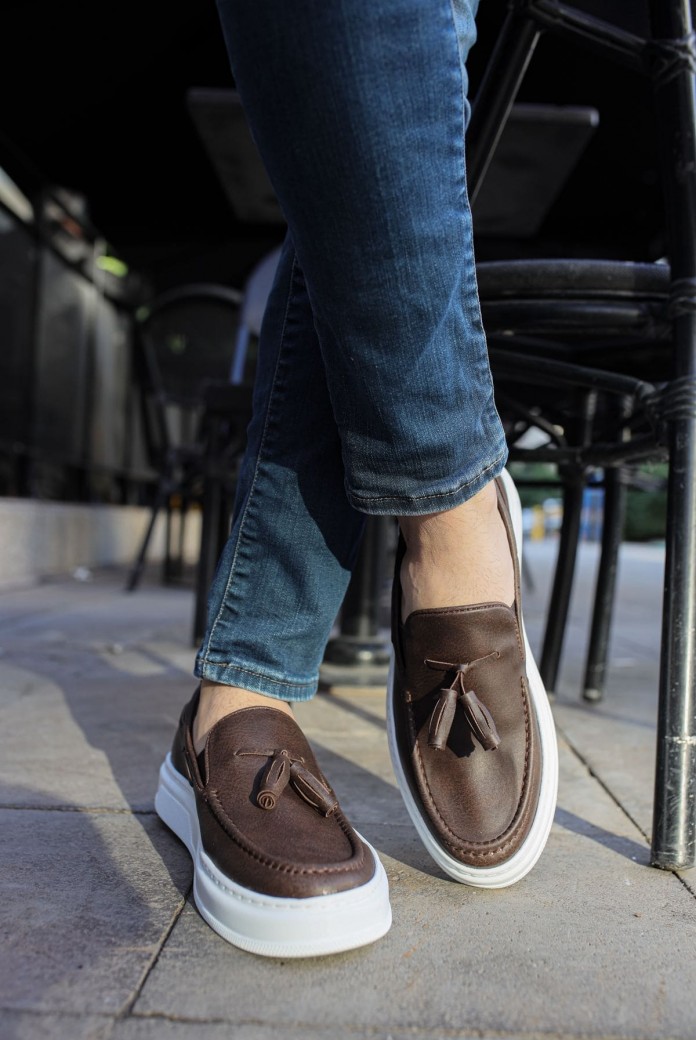 CH127 Loafer-X Erkek Günlük Bağcıksız Corcik Cilt Klasik Ayakkabı CBT - Kahverengi