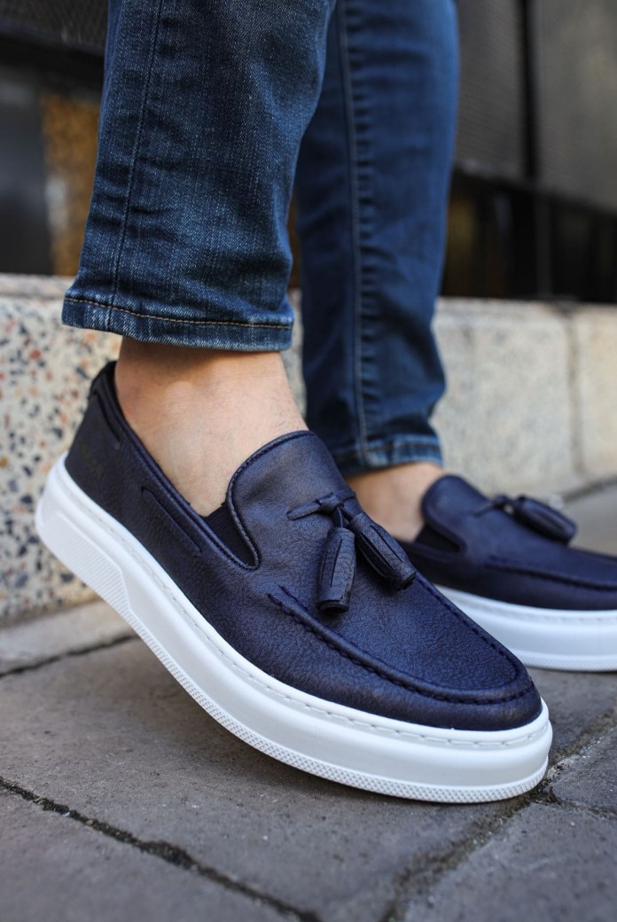 CH127 Loafer-X Erkek Günlük Bağcıksız Corcik Cilt Klasik Ayakkabı CBT - Lacivert