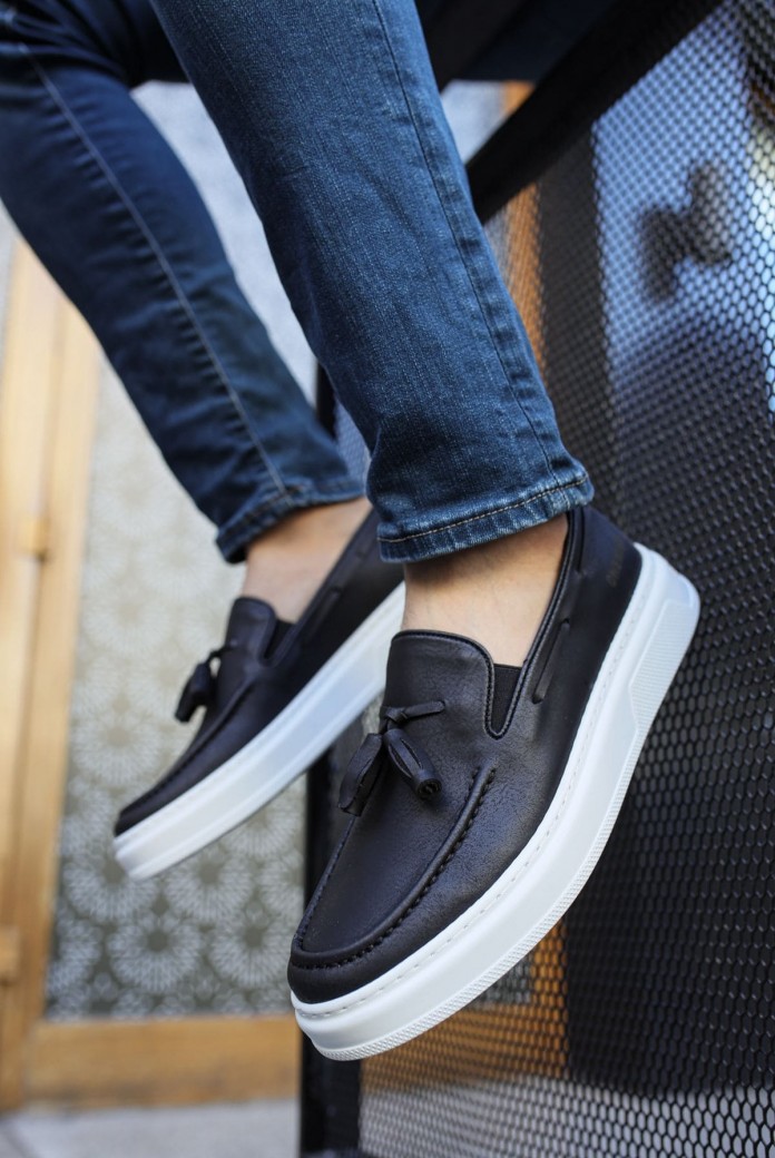 CH127 Loafer-X Erkek Günlük Bağcıksız Corcik Cilt Klasik Ayakkabı CBT - Siyah