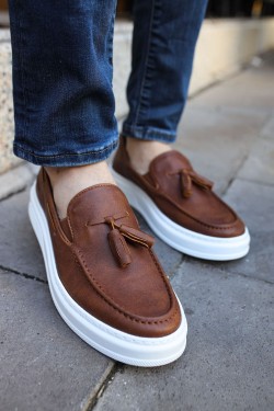CH127 Loafer-X Erkek Günlük Bağcıksız Corcik Cilt Klasik Ayakkabı CBT - Taba
