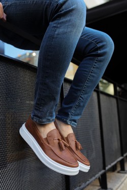 CH127 Loafer-X Erkek Günlük Bağcıksız Corcik Cilt Klasik Ayakkabı CBT - Taba