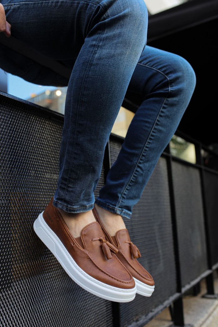 CH127 Loafer-X Erkek Günlük Bağcıksız Corcik Cilt Klasik Ayakkabı CBT - Taba