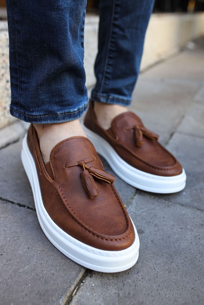 CH127 Loafer-X Erkek Günlük Bağcıksız Corcik Cilt Klasik Ayakkabı CBT - Taba