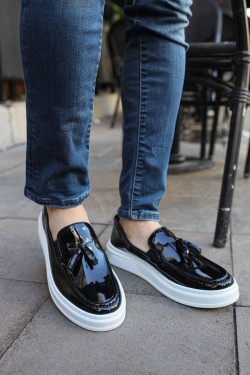 CH127 Loafer-X Erkek Günlük Bağcıksız Corcik Rugan Klasik Ayakkabı RBT - Siyah