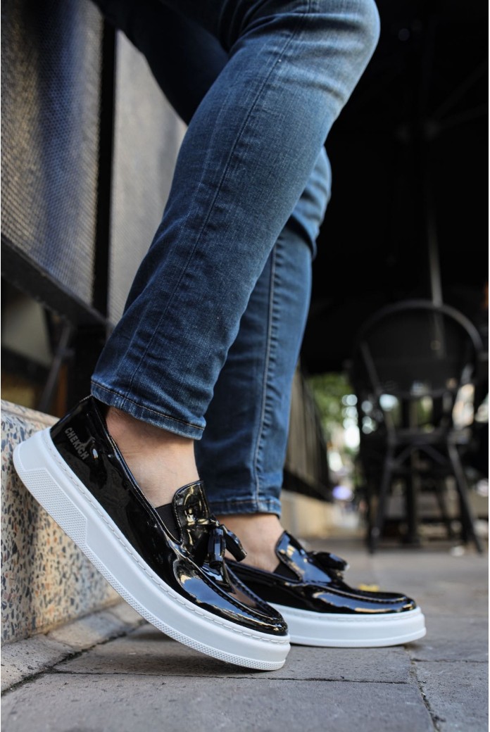 CH127 Loafer-X Erkek Günlük Bağcıksız Corcik Rugan Klasik Ayakkabı RBT - Siyah